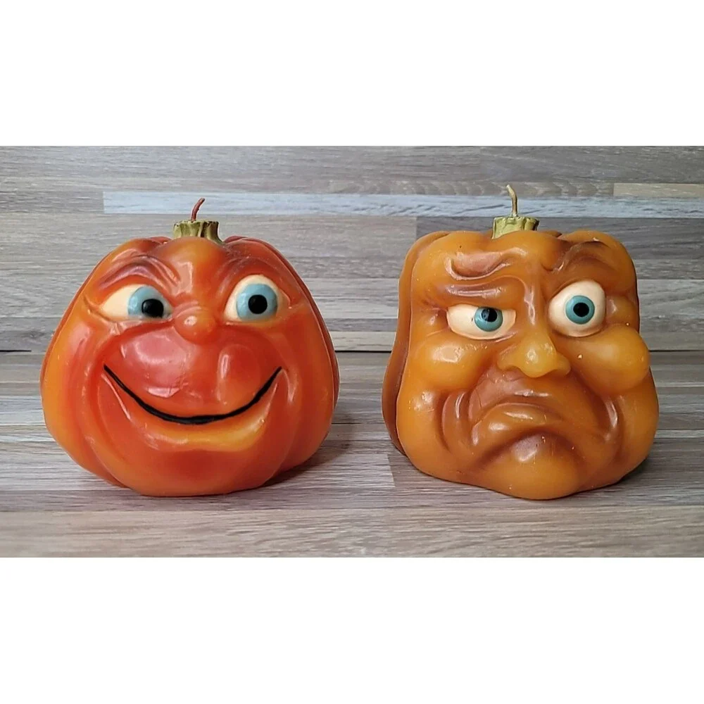 Lot of 2 Target Halloween Pumpkin Funny‎ Angry Face Candles Discontinued